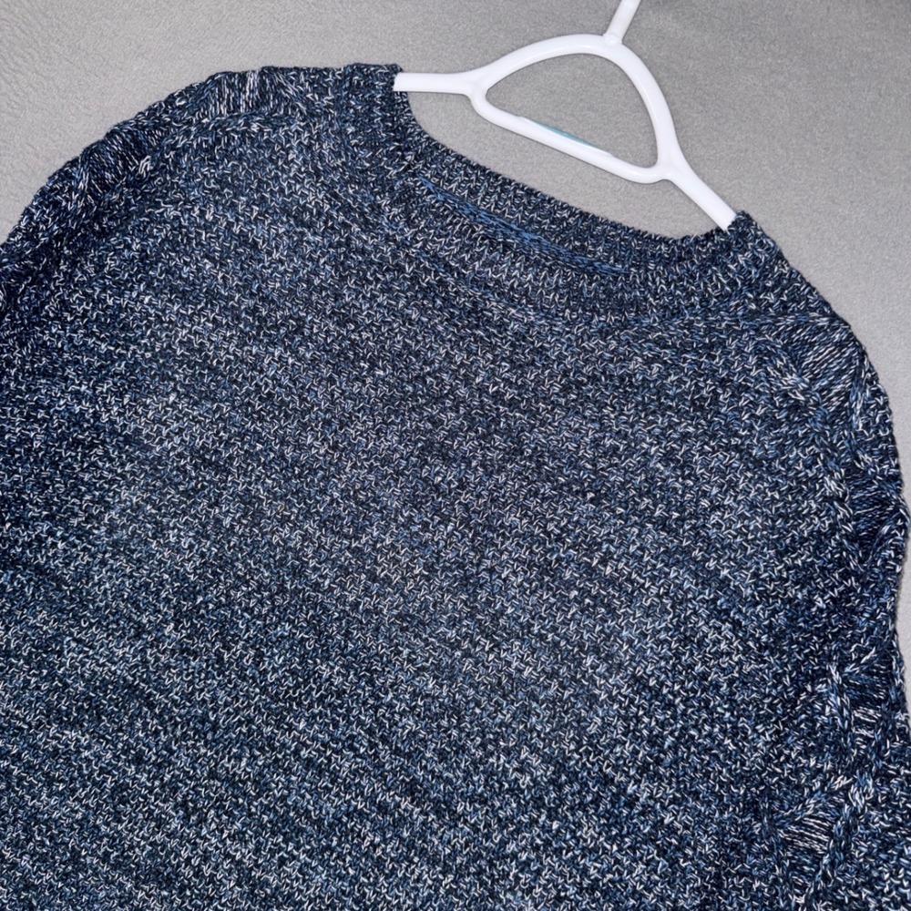 Carbon 2 Cobalt Sweater Mens Medium Blue Marled Knit Cotton Crewneck Pullover